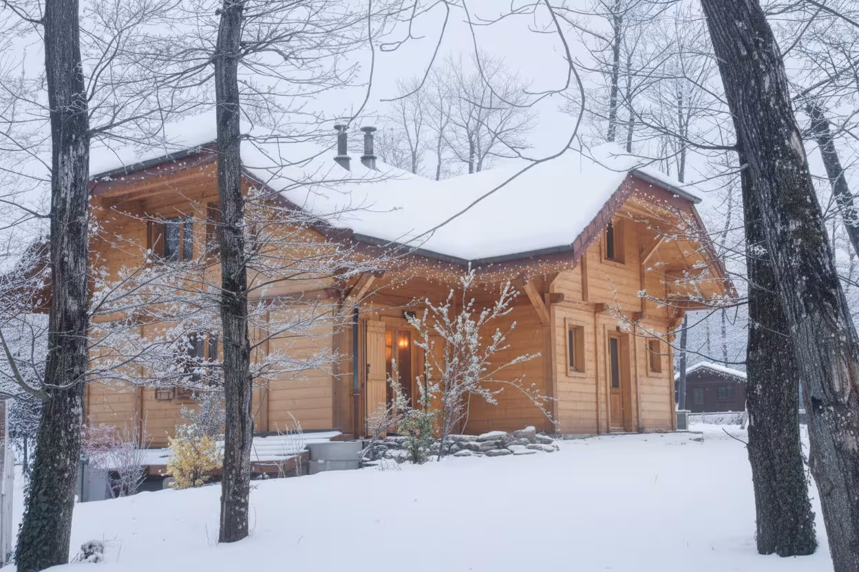 Photo d'hiver du grand Chalet au Relais du Léman sous la neige