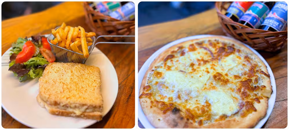 Croque monsieur et pizza du bar-snack chez Titi, camping le relais du léman